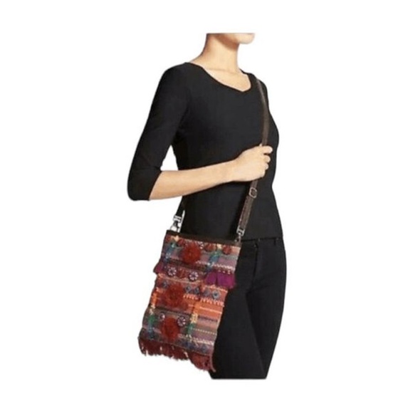 TOMS women’s Crossbody Bag Rainbow Summit Stripe Embellished Boho Tassel Artisan - Picture 2 of 16